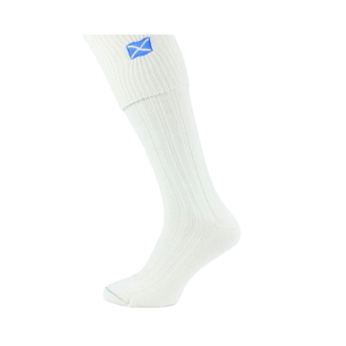 White kilt socks/hose with Scottish flag | Fast UK delivery